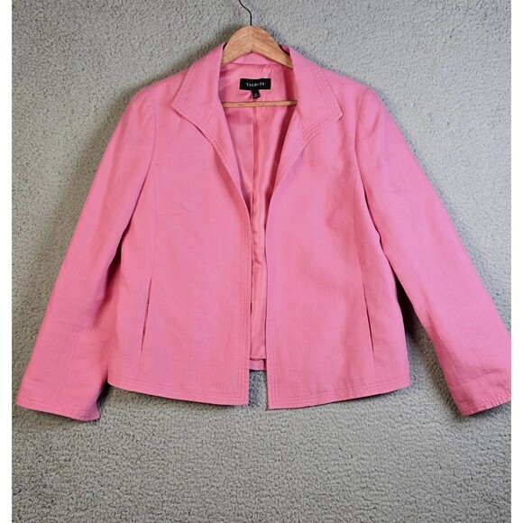Talbots Womens Blazer 10 Pink Linen Open Classic Work Career Lined Pockets - Picture 1 of 16